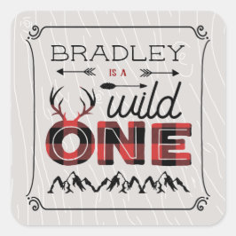 Vild 1 Boys Rustic Play Lumberjack 1:a födelsedage Fyrkantigt Klistermärke