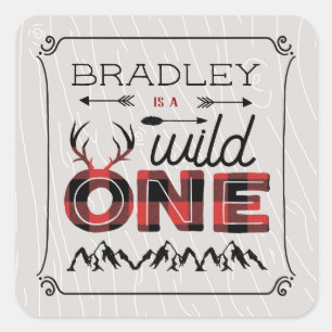 Vild 1 Boys Rustic Play Lumberjack 1:a födelsedage Fyrkantigt Klistermärke