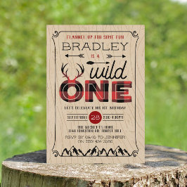 Vild 1 Boys Rustic Play Lumberjack 1:a födelsedage Inbjudningar