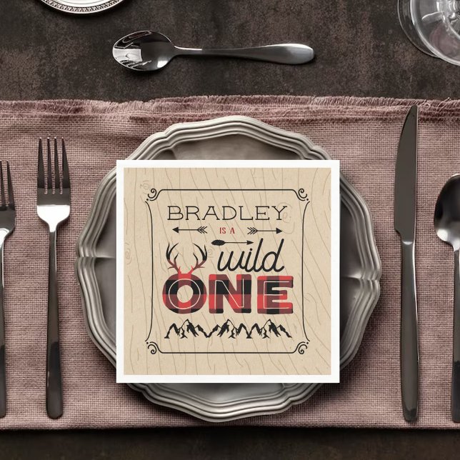 Vild 1 Boys Rustic Play Lumberjack 1:a födelsedage Pappersservett (Skapare uppladdad)