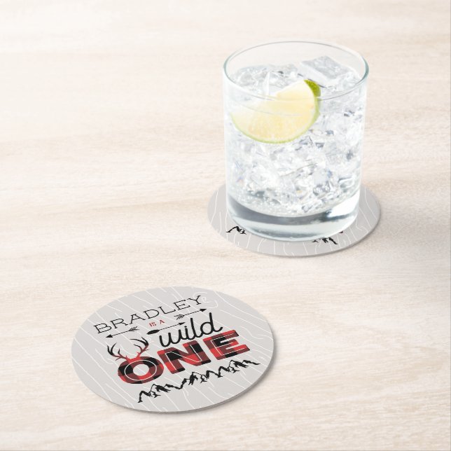 Vild 1 Boys Rustic Play Lumberjack 1:a födelsedage Underlägg Papper Rund (Insitu)