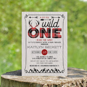 Vild 1 Boys Rustic Play Lumberjack Baby Shower Inbjudningar