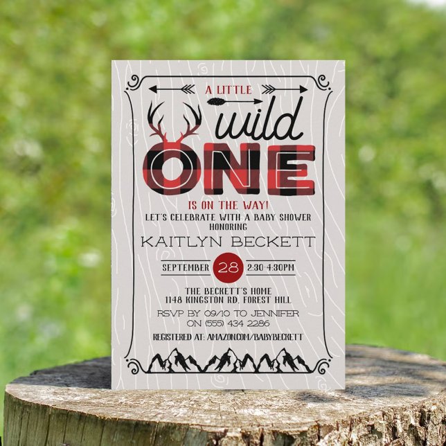 Vild 1 Boys Rustic Play Lumberjack Baby Shower Inbjudningar (Skapare uppladdad)