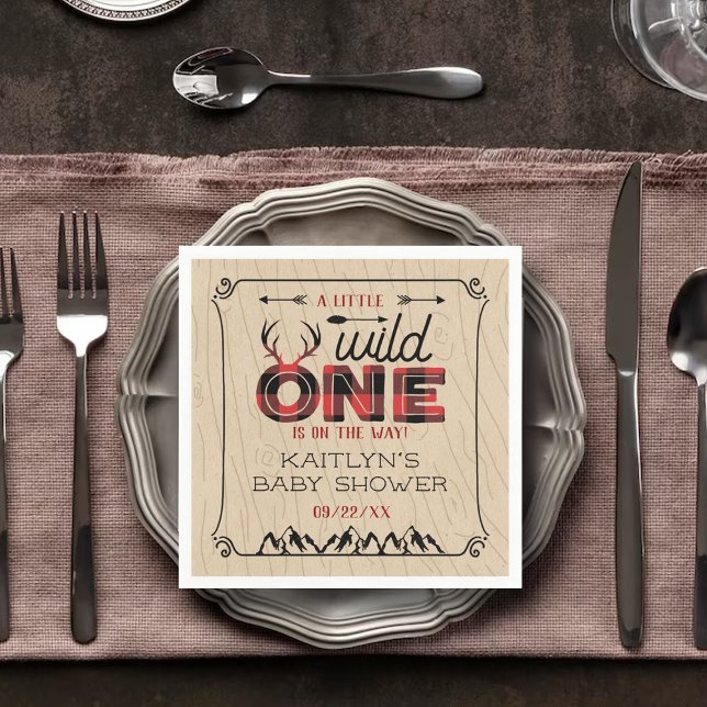 Vild 1 Boys Rustic Play Lumberjack Baby Shower Pappersservett (Skapare uppladdad)