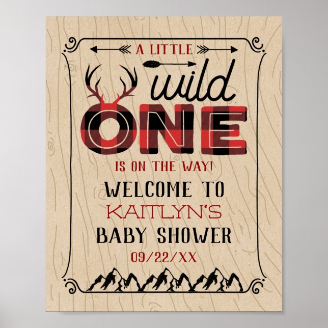 Vild 1 Boys Rustic Play Lumberjack Baby Shower Poster (Framsidan)
