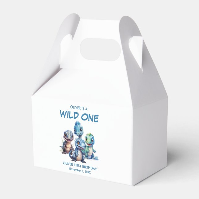 Vild 1 Cute Dinosaur Första Födelsedagsfesten Presentaskar (Framsidan Sidan)