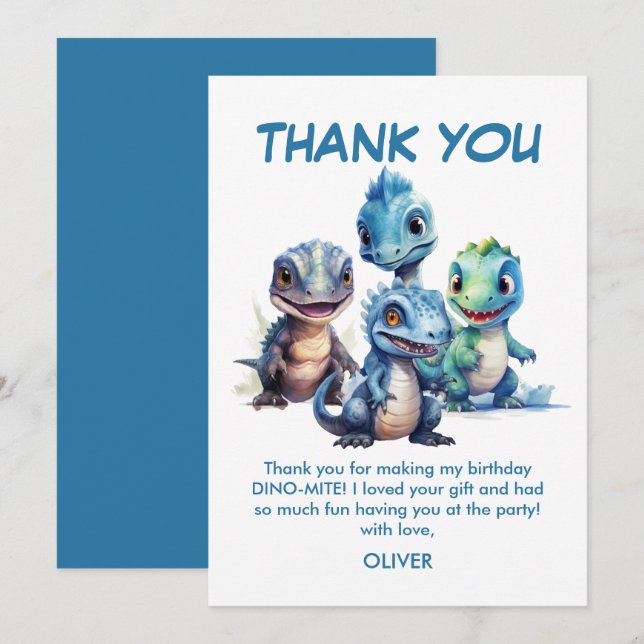 Vild 1 Cute Dinosaur Första Födelsedagsfesten Tack Kort (Fram/baksida)