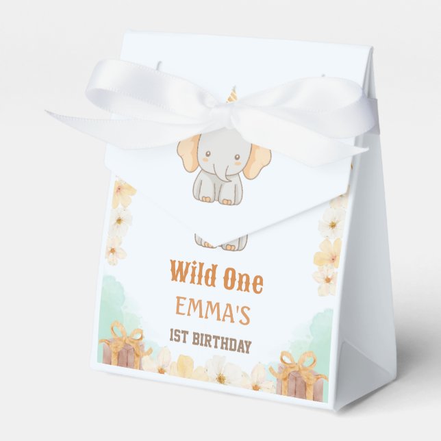 Vild 1 Cute Elephant 1st Birthday Presentaskar (Framsidan Sidan)