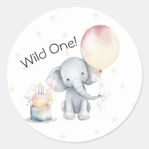 Vild 1 Cute Elephant Balloon Cake 1:a födelsedagen Runt Klistermärke