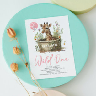 Vild 1 Cute Giraffe 1:a födelsedagen Boho Animal Inbjudningar