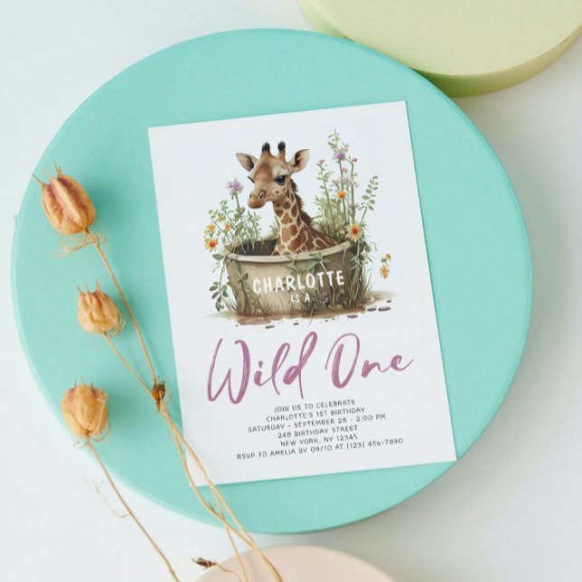 Vild 1 Cute Giraffe 1:a födelsedagen Boho Animal Inbjudningar (Skapare uppladdad)