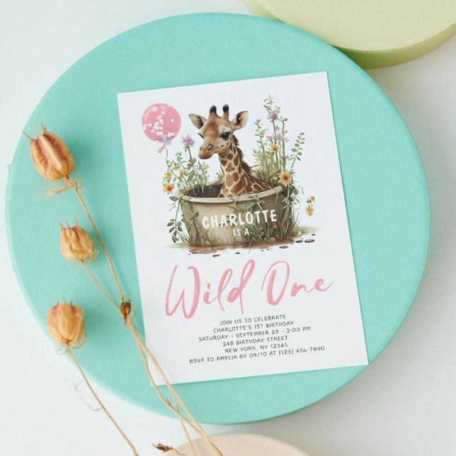 Vild 1 Cute Giraffe 1:a födelsedagen Boho Animal Inbjudningar (Skapare uppladdad)