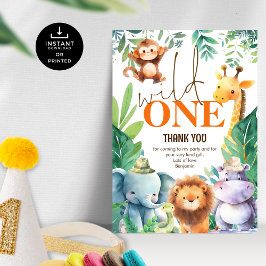 Vild 1 Cute Jungle 1:a födelsedagen Party Tack Kort