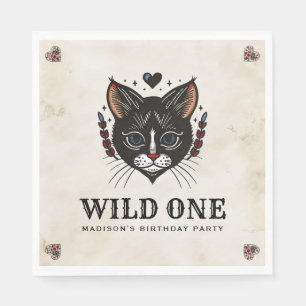 Vild 1 Cute Kitten Rockabilly 1:a födelsedagen Pappersservett
