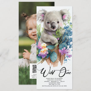 Vild 1 Cute Koala 1:a födelsedagsfoto Inbjudningar