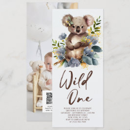 Vild 1 Cute Koala 1:a födelsedagsfoto Inbjudningar