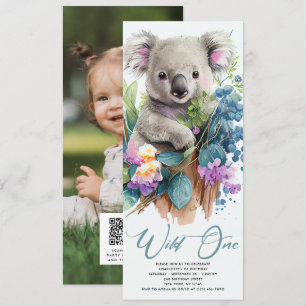 Vild 1 Cute Koala 1:a födelsedagsfoto Inbjudningar
