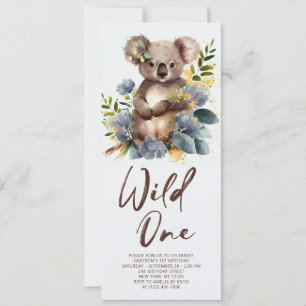 Vild 1 Cute Koala 1:a födelsedagsfoto Inbjudningar