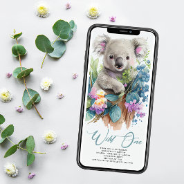 Vild 1 Cute Koala 1:a födelsedagsfoto Inbjudningar