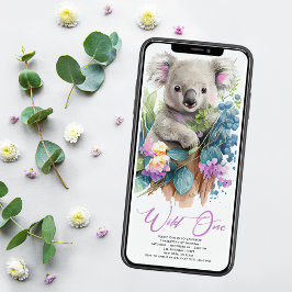 Vild 1 Cute Koala 1:a födelsedagsfoto Inbjudningar