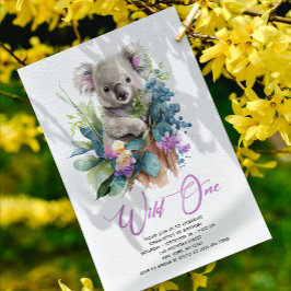 Vild 1 Cute Koala 1:a födelsedagsfoto Inbjudningar