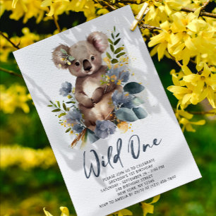Vild 1 Cute Koala 1:a födelsedagsfoto Inbjudningar