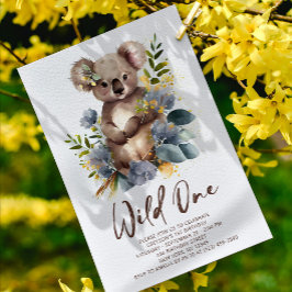 Vild 1 Cute Koala 1:a födelsedagsfoto Inbjudningar