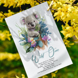 Vild 1 Cute Koala 1:a födelsedagsfoto Inbjudningar