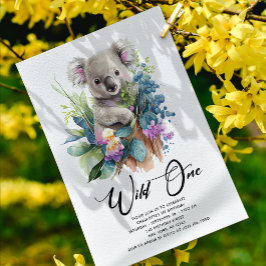 Vild 1 Cute Koala 1:a födelsedagsfoto Inbjudningar