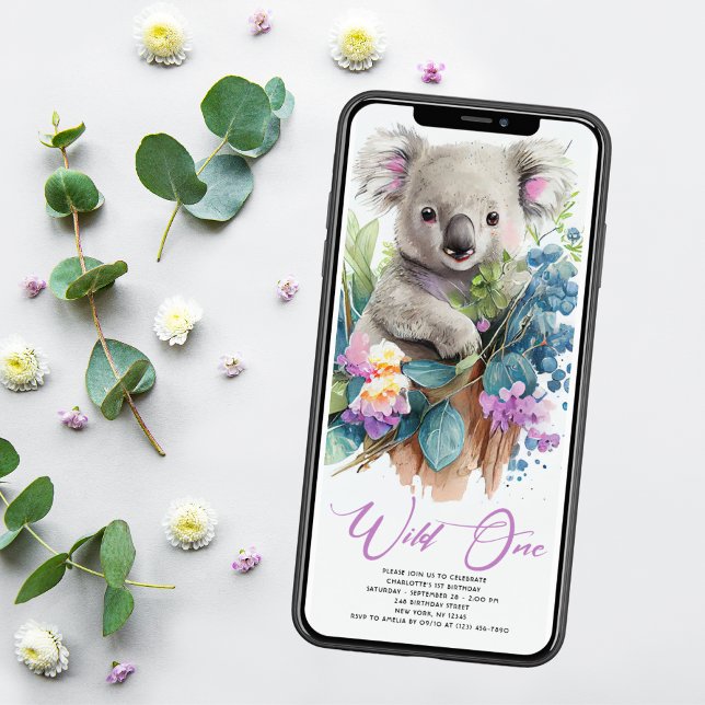 Vild 1 Cute Koala 1:a födelsedagsfoto Inbjudningar (Skapare uppladdad)
