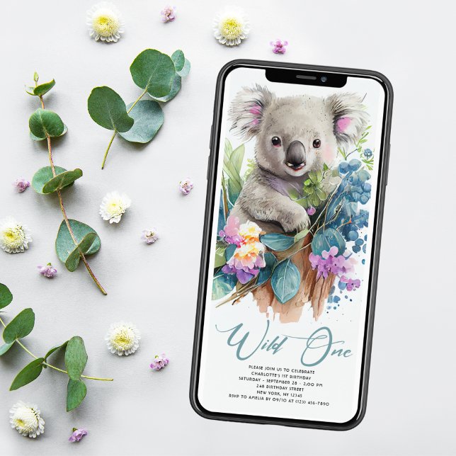 Vild 1 Cute Koala 1:a födelsedagsfoto Inbjudningar (Skapare uppladdad)