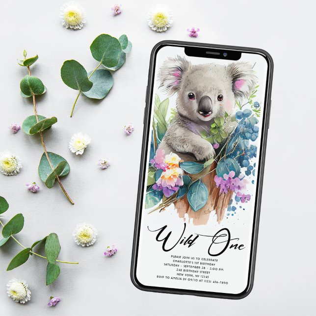 Vild 1 Cute Koala 1:a födelsedagsfoto Inbjudningar (Skapare uppladdad)