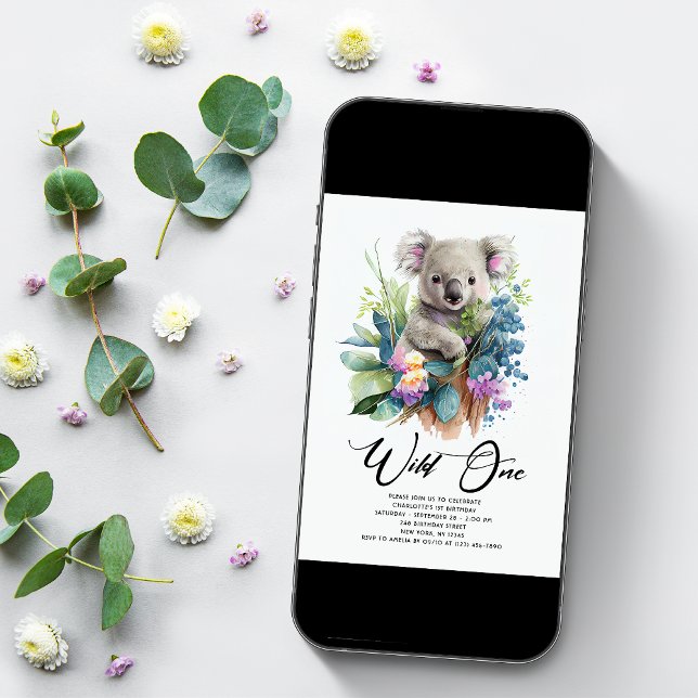 Vild 1 Cute Koala 1:a födelsedagsfoto Inbjudningar (Skapare uppladdad)
