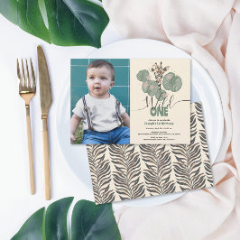 Vild 1 Cute Photo Safari Giraffe Födelsedagsfest Inbjudningar