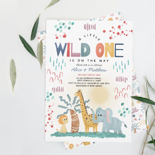 Vild 1 Cute Safari Animals Boy Shower Inbjudningar