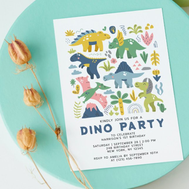 Vild 1 Dino Party Cute Modern Dinosaurs först Inbjudningar (Skapare uppladdad)