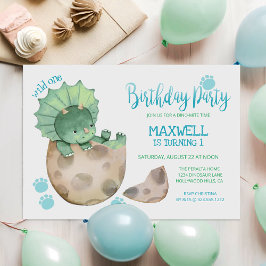 Vild 1 Dinosaur Triceratops Boy's 1st Birthday Inbjudningar