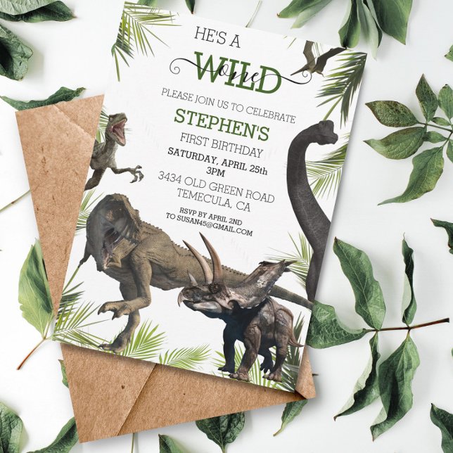 Vild 1 Dinosaur Tyrannosaurus Raptor Birthday Inbjudningar (Skapare uppladdad)
