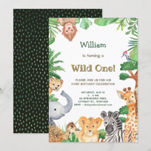 Vild 1 Djuren Jungle Safari Birthday Inbjudningar