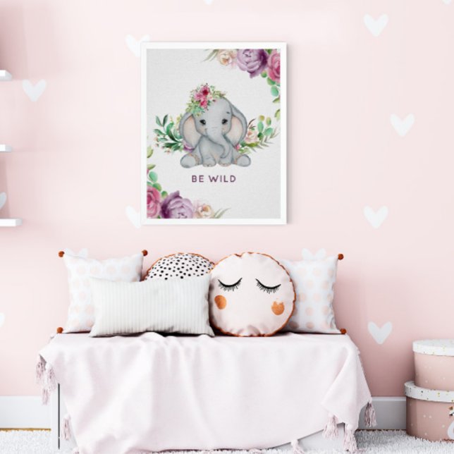 Vild 1 - Elephant and Flowers Baby Poster (Skapare uppladdad)