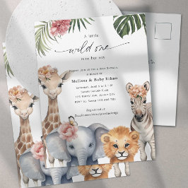 Vild 1 Flicka Shower, Cute Safari Thmet Inbjudan Vykort