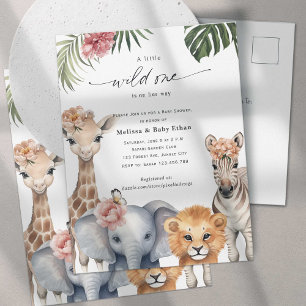 Vild 1 Flicka Shower, Cute Safari Thmet Inbjudan Vykort