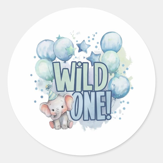 Vild 1: Födelsedag vattenfärg Runt Klistermärke (Framsida)