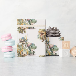 Vild 1-Födelsedagsfest för cute Dinosaur Presentpapper