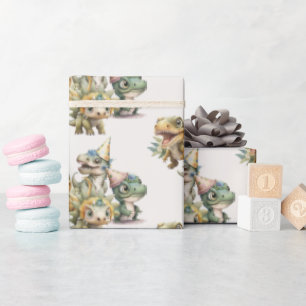 Vild 1-Födelsedagsfest för cute Dinosaur Presentpapper