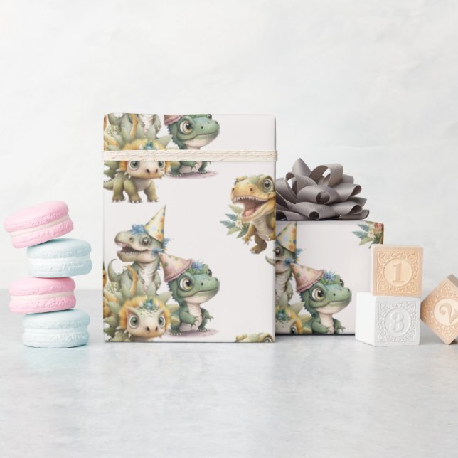 Vild 1-Födelsedagsfest för cute Dinosaur Presentpapper (Baby Shower)