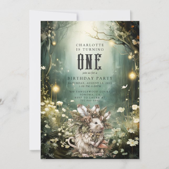 Vild 1 Förändrad skogsmussa 1:a födelsedag Inbjudningar (Framsida)