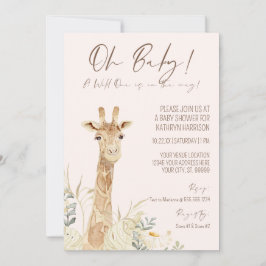 Vild 1 Giraffe Blommigt Kön Neutral Baby Inbjudningar