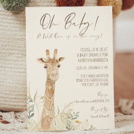 Vild 1 Giraffe Daisy Blommigt Kön Neutral Baby Inbjudningar