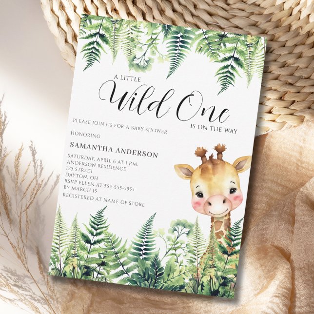 Vild 1 Giraffe Gender Neutral Baby Shower Inbjudningar (Skapare uppladdad)